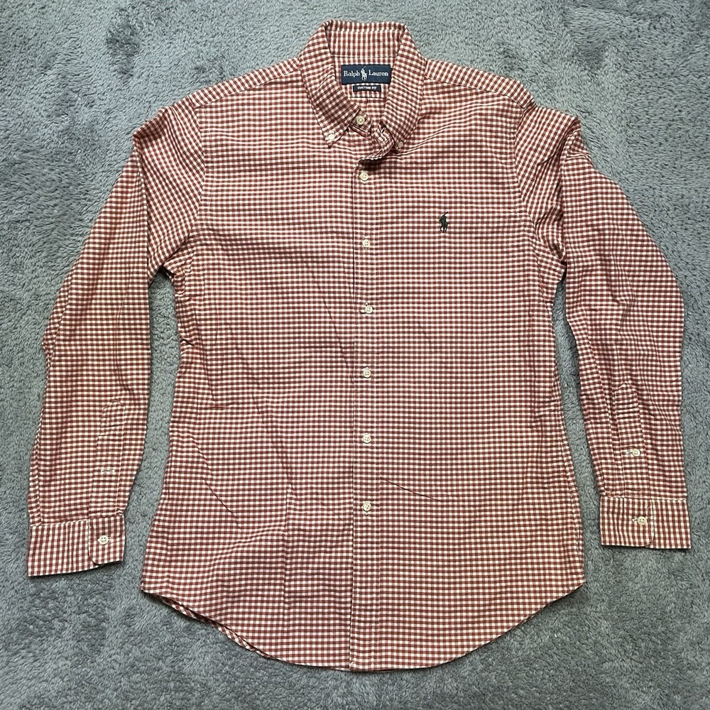 Ralph Lauren Shirt Men's M Orange Check Oxford Button Down Green Pony OCBD